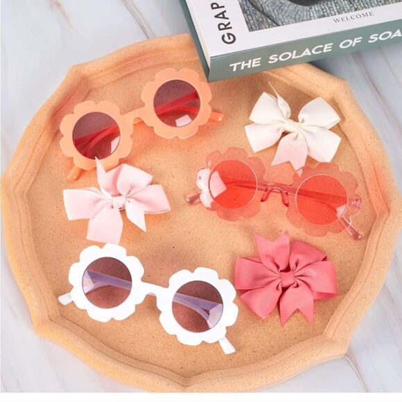 NWT Stylish Children’s Round Flower Retro Sunglasses Toddler Sunnies -Pink Clear - Picture 4 of 9